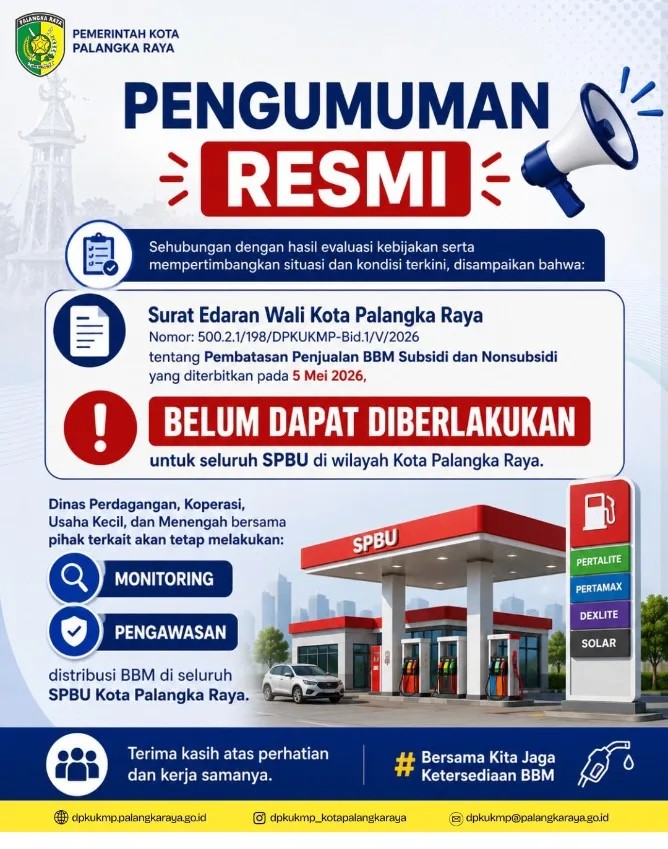 Walikota Palangka Raya Umumkan Pembatasan Penjualan BBM Belum Diberlalukan.