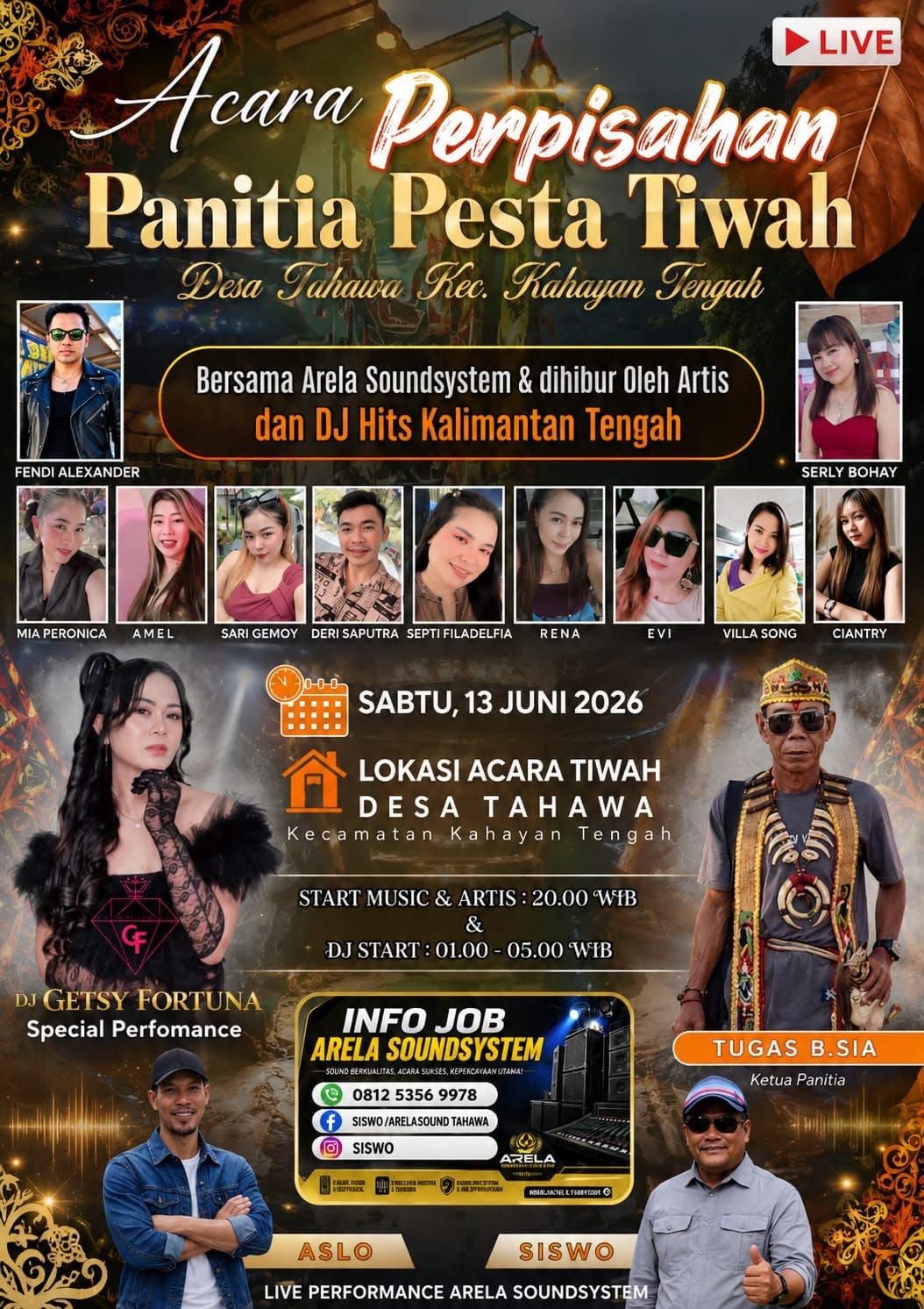 Tiwah di Meriahkan Malam Perpisahan Panitia Bersama Artis Lokal.