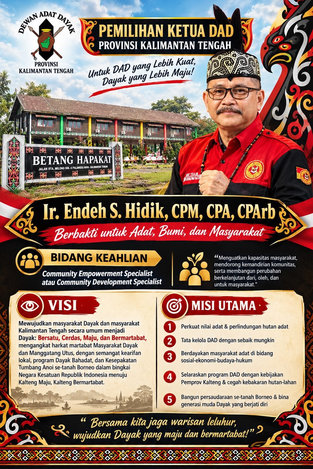 Ir. Endeh S. Hidik, CPM, CPA, CPArb Maju Calon Ketua DAD Kalteng Priode 2026‑2031.